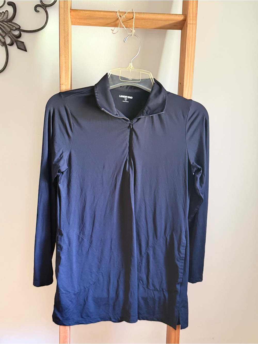 Lands' End Black Zip-Front Quarter Zip Pullover